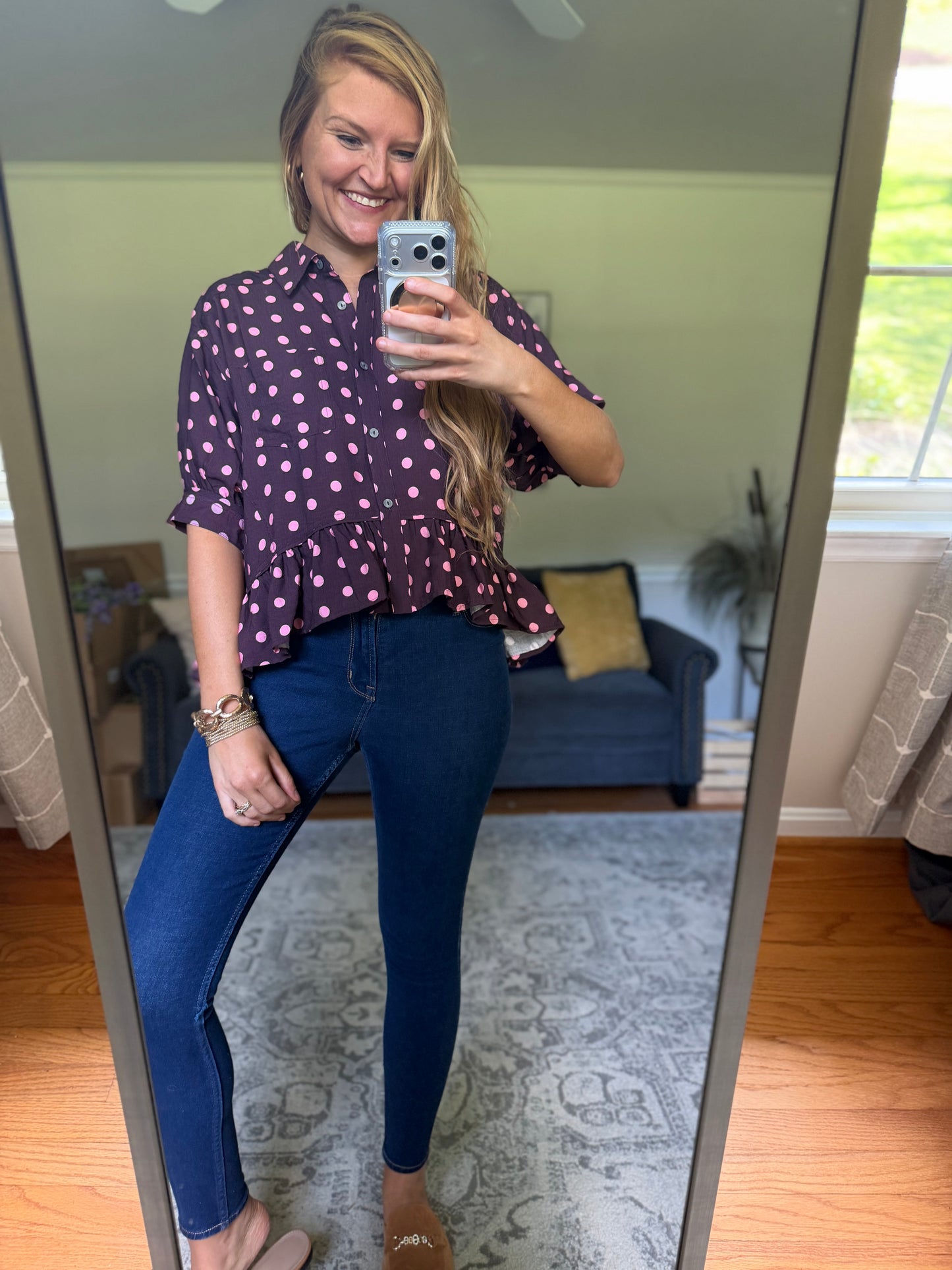 Take Note Dotted Collared Top