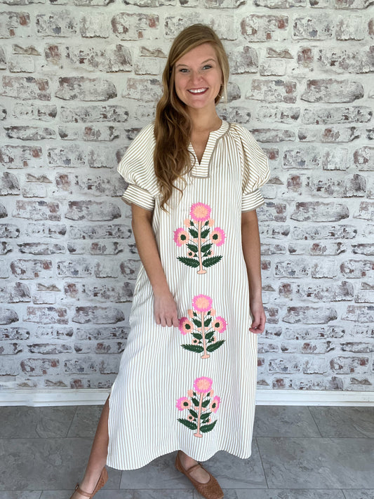 Flower Market Embroidered Midi Dress