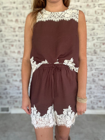 Espresso and Lace Set Shorts