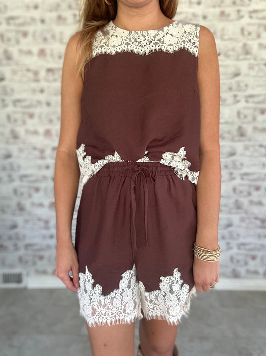 Espresso and Lace Set Shorts