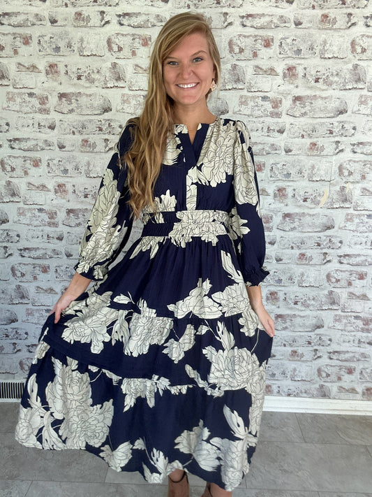 Evening Muse Midi Dress in Navy