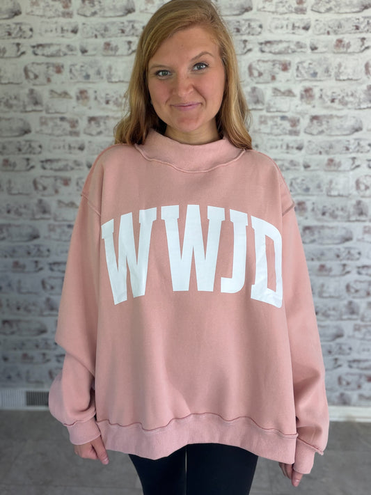 WWJD Reversible Mock Neck in pink