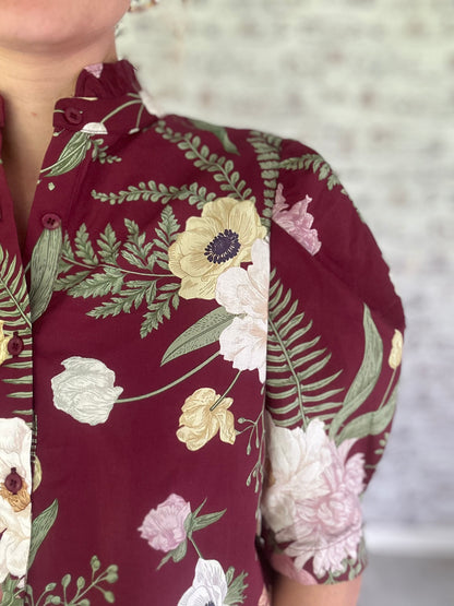 Magnolia Grove Button Down Blouse in Maroon