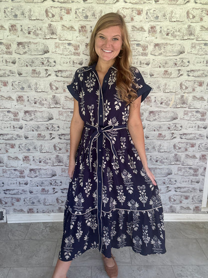 Ellison Row Botanical Collared Midi Dress