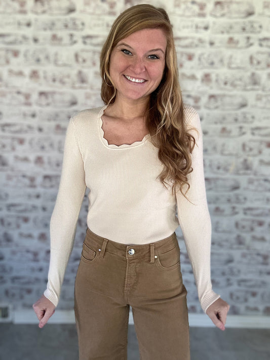 Everyday Joy Scalloped Neck Top