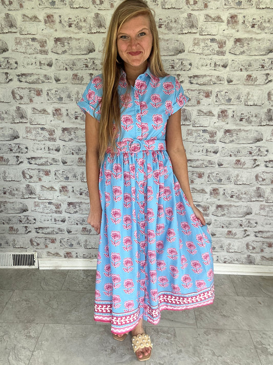 Seaside Luncheon Collared Midi Dress