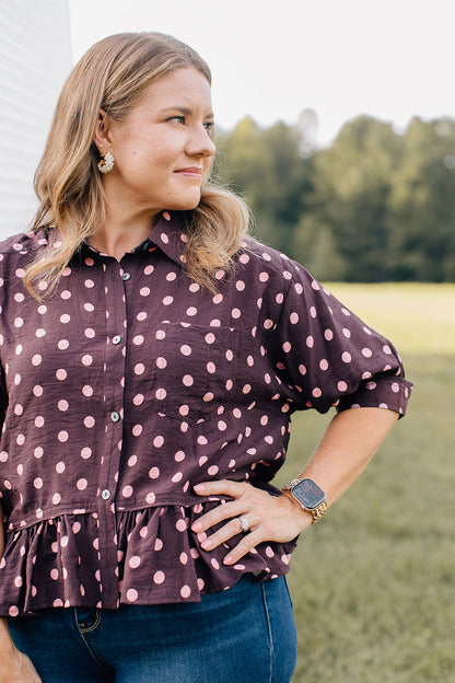 Take Note Dotted Collared Top