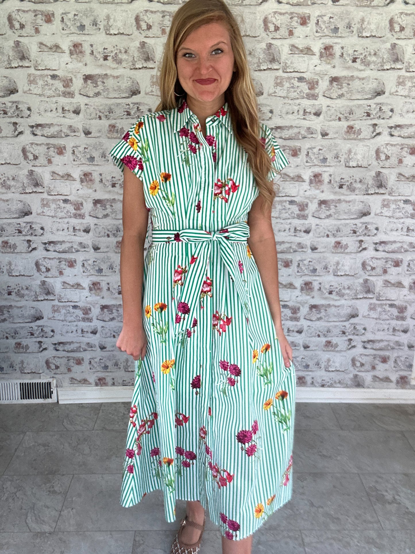 Covington Courtyard Striped Floral Dress