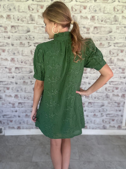 Vintage Vines Floral Appliqué Mini Dress in Green