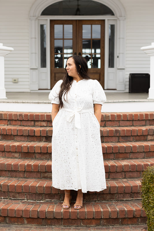 Walk Me Home Eyelet Midi Dress