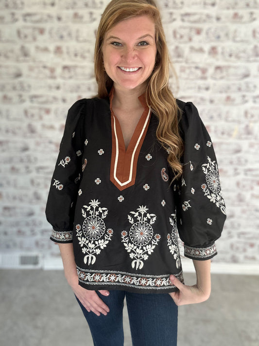 Fall Neutrals Embroidered Top