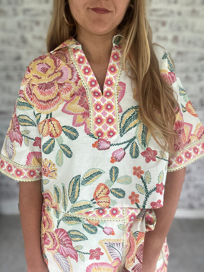 Sunlit Plans Collared Top