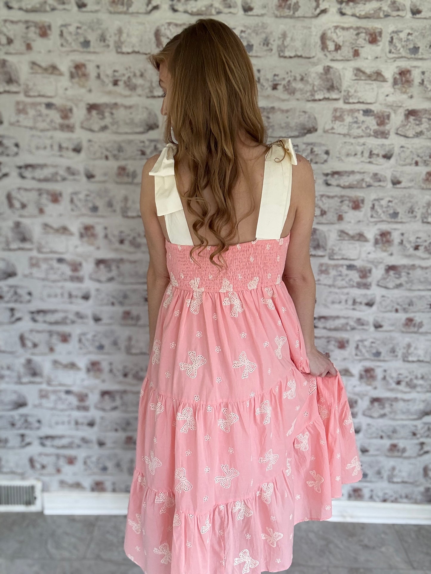 Pretty Whimsy Bow Smocked Midi Dress