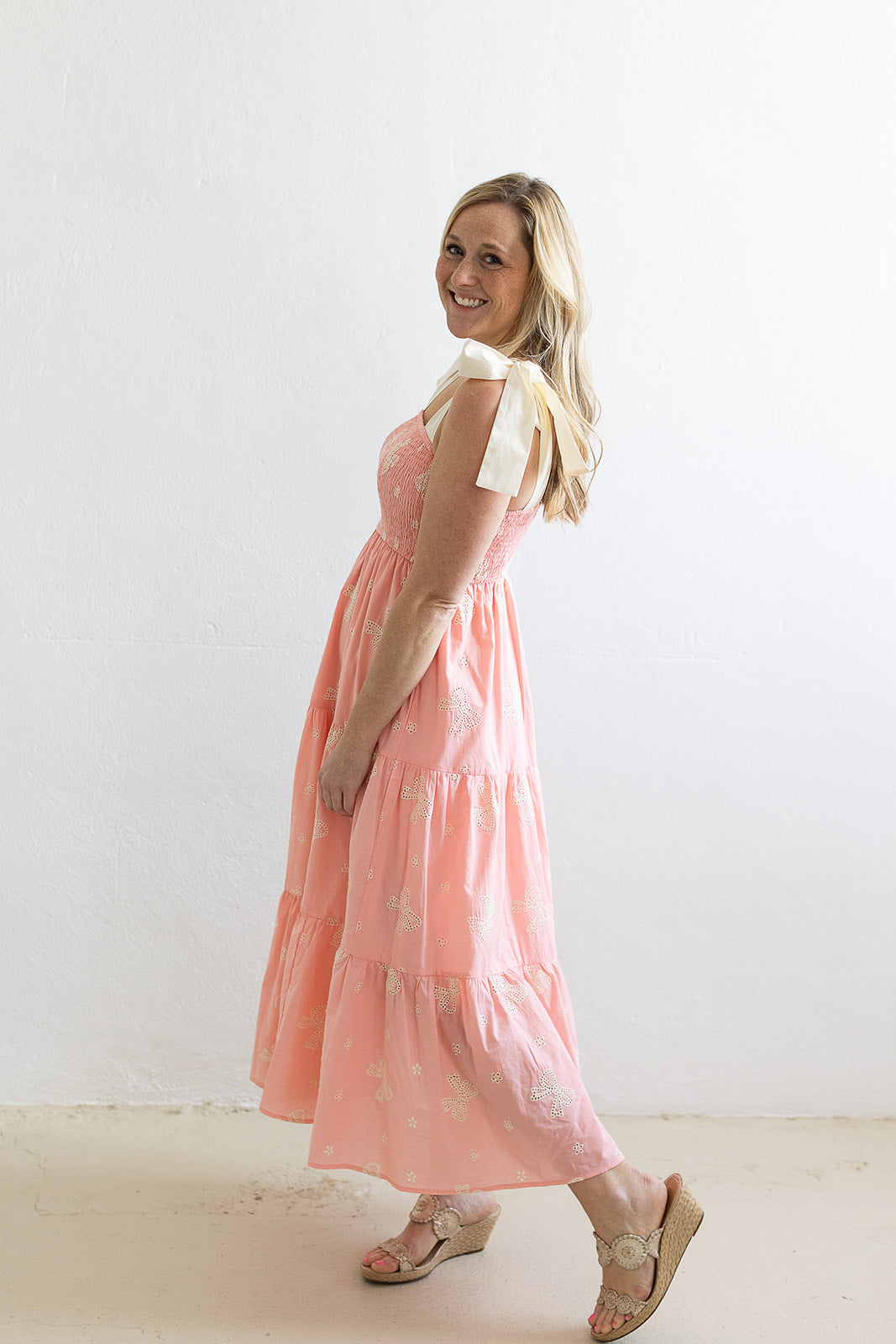 Pretty Whimsy Bow Smocked Midi Dress