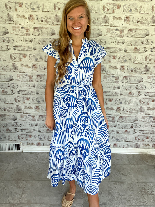 Amalfi Escape Patterned Midi Dress