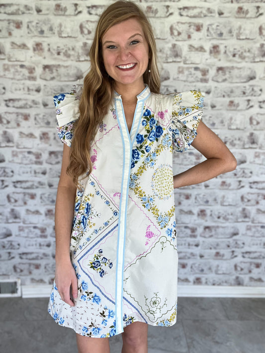 Porcelain Garden Floral Mini Dress