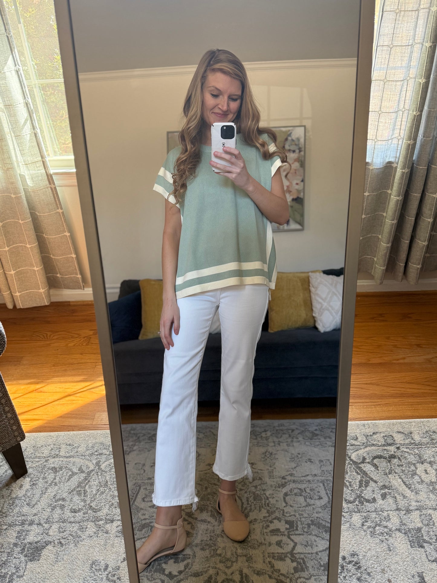 Stripe and Ease Contrast Top in Mint