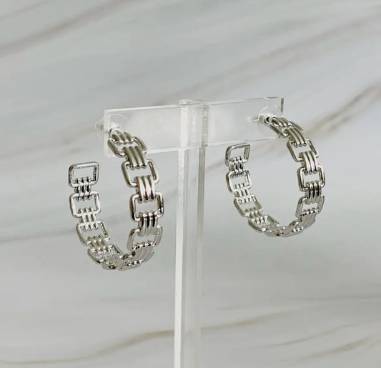 Linked Silver Hoop Earrings