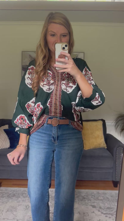Storybook Botanica Blouse in Forest Green
