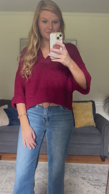 Oversized Crop Sweater in Cabernet